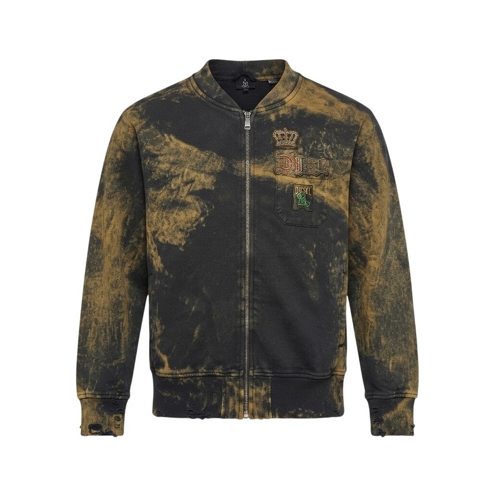 Vintage DIESEL Acid Wash Zip Hoodie Y2K Grunge Patch Distressed Jacket‎ M